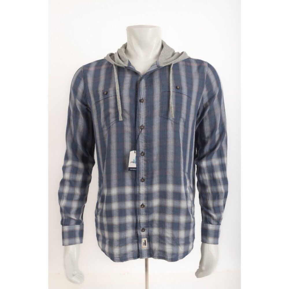 Johnnie-O Mens Albert Shirt Top Overshirt Size M Blue Plaid Hooded Malibu NWT